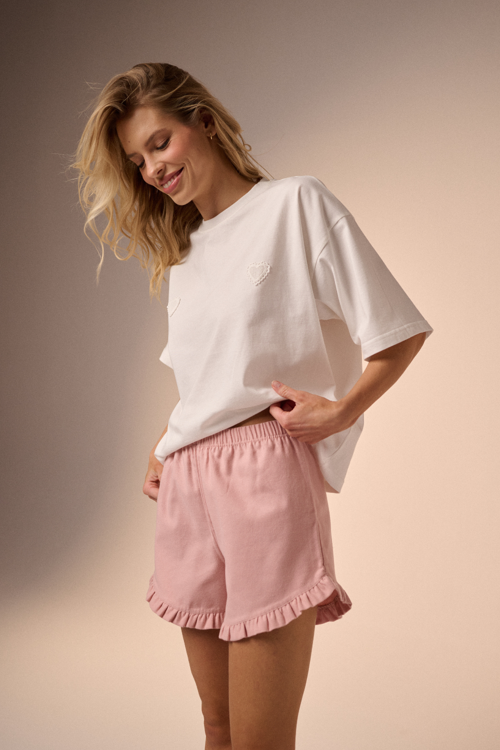 Piżama Amelie hearts baby pink short