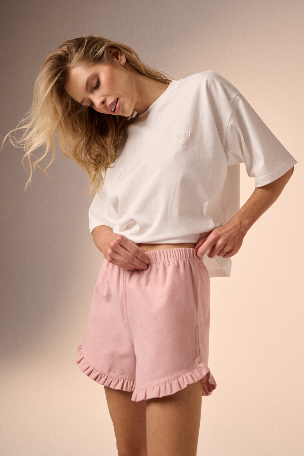 Piżama Amelie hearts baby pink short