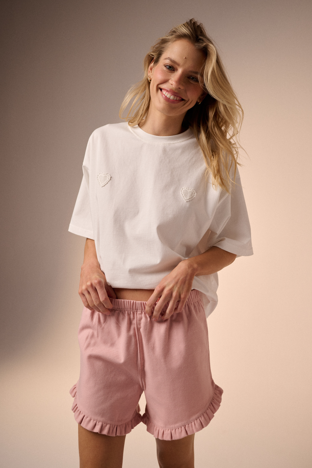 Piżama Amelie hearts baby pink short