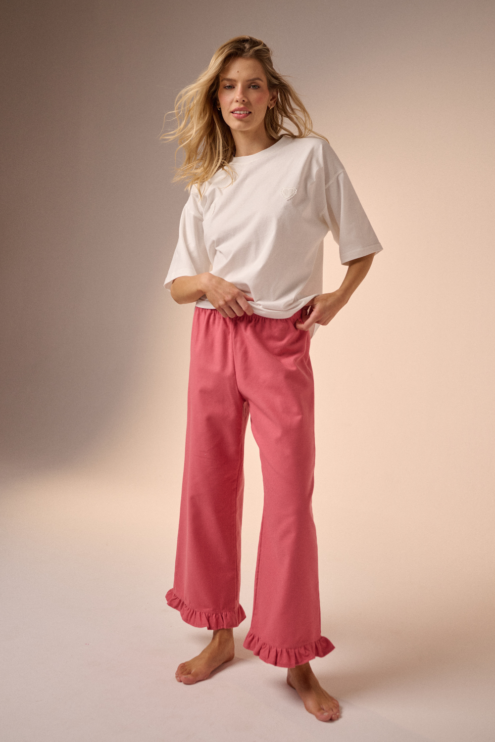 Piżama Amelie hearts coral long