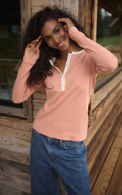 Longsleeve powder peach & white