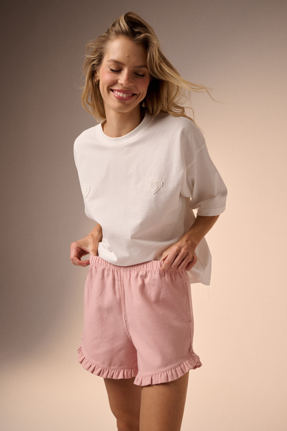 Piżama Amelie hearts baby pink short